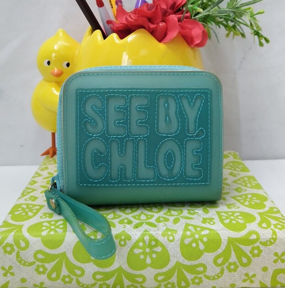 See By Chloe Turquoise Zip Around Credit Cards Bifold Square Wallet